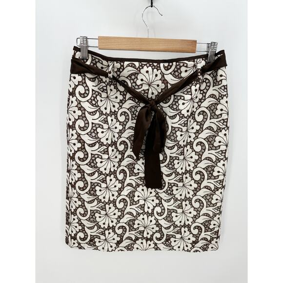 Cynthia Steffe Dresses & Skirts - Cynthia Cynthia Steffe Brown White Linen Cotton Embroidered‎ Knee Length Skirt 6